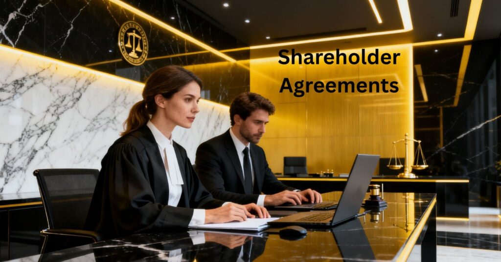UAE corporate governance shareholder agreement document detailing drag along tag along rights and commercial companies law compliance.
