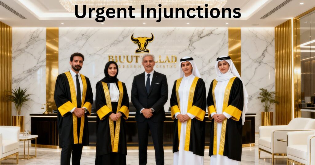 Infographic showing the steps for filing an urgent injunction in Dubai Courts and DIFC
