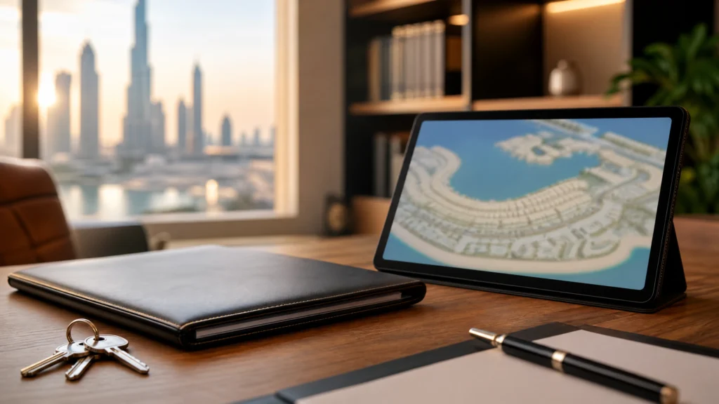 Corporate lawyers analyzing financial restructuring agreements and UAE bankruptcy laws in a Dubai law firm board room.
