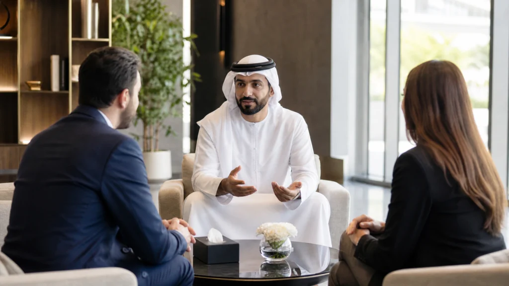 Legal professional reviewing a UAE commercial contract for dispute resolution