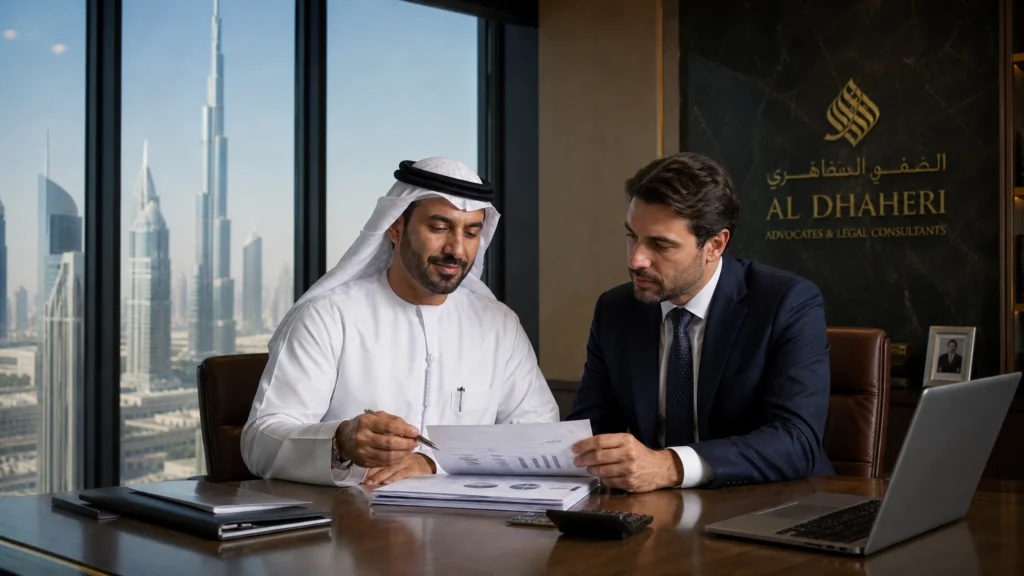Modern Dubai skyline construction site representing construction law UAE.
